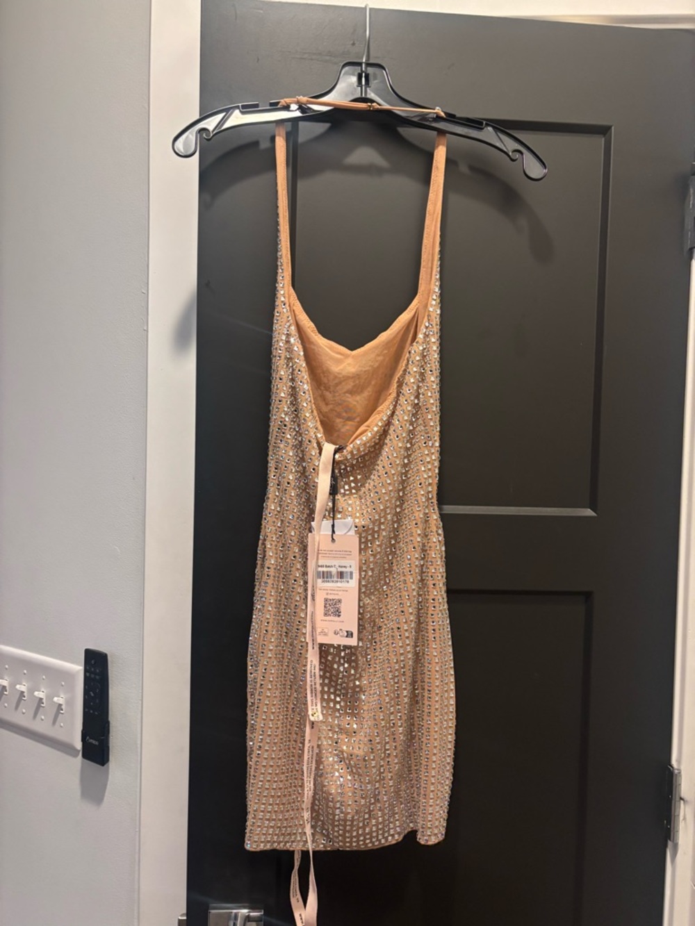 Oh Polly Amolika Embellished Halter Mini Dress Honey Nude Sequin Rhinestone US 4 - Picture 10 of 14